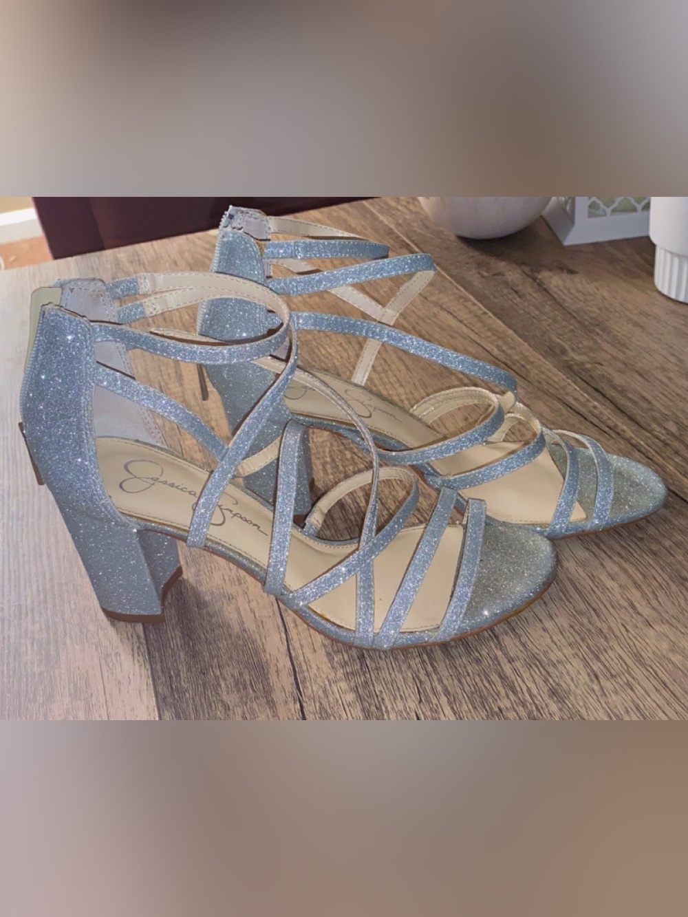 Jessica Simpson Silver Glitter Strappy Heels
